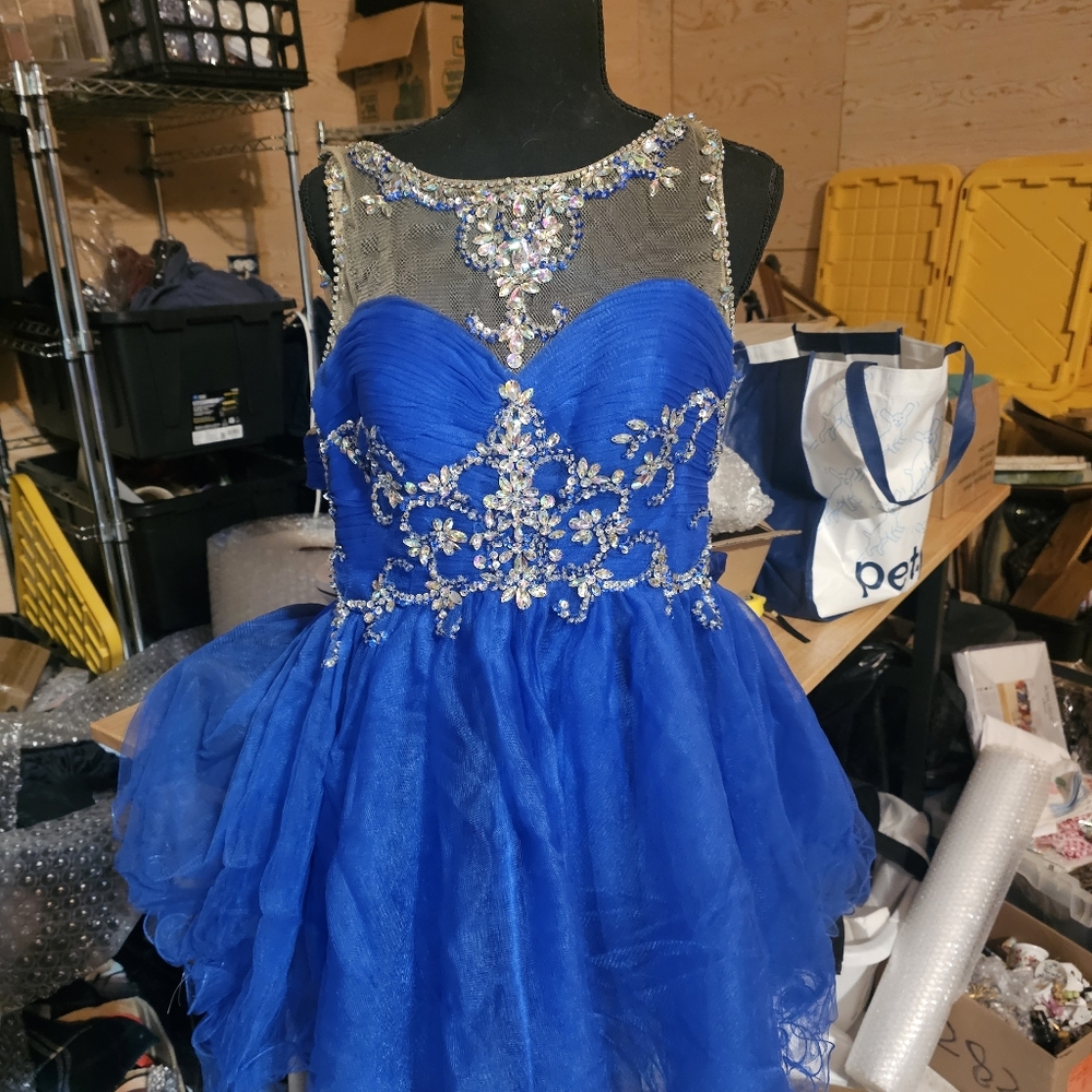 Royal Blue Beaded Tulle Party Dress Needs New Clasp Sewn On - Picture 1 of 3
